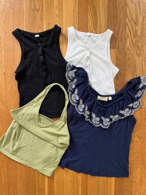 Anthropologie, American Eagle Women's Tank Top Set - Black, White, Navy & Olive